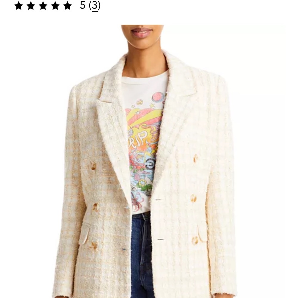 AQUA Bloomingdale’s Cream Plaid Tweed Double Breasted Blazer Jacket Size L